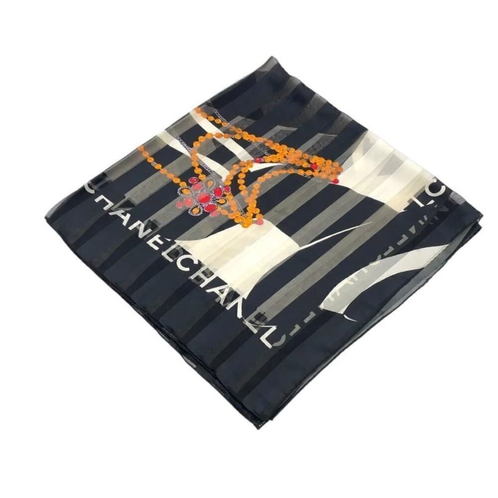 Chanel 80s Jewelry Madame Coco Black and Ecru Square Silk Scarf W/Box - Picture 11 of 16